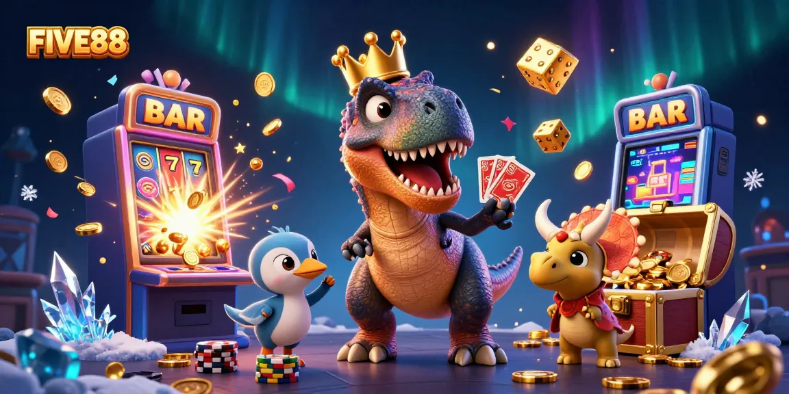 Experience thrilling casino action with FIVE88 through 3D illustrations of gaming excitement.