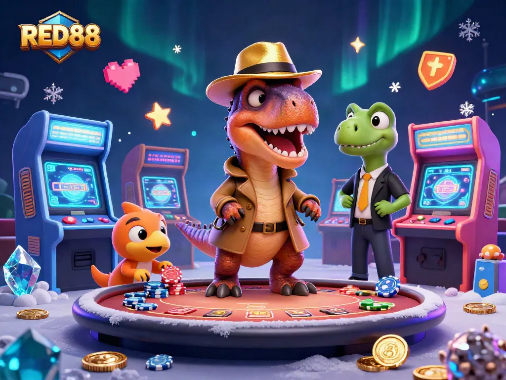Watch the sneaky velociraptor trying to win at RED88 casino while evading the pit boss.