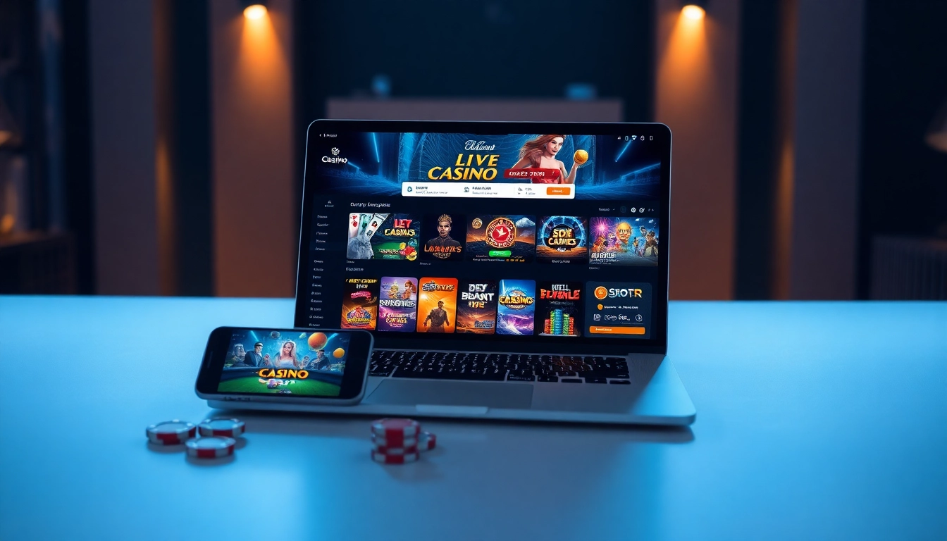 OPEN88 online casino interface on laptop and smartphone showcasing vibrant games.