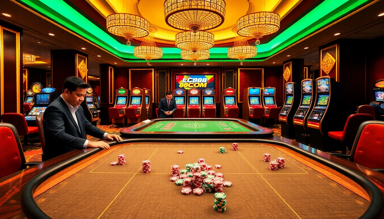 Engage with thrilling games at LC88 COM featuring modern casino tables and vibrant slot machines.