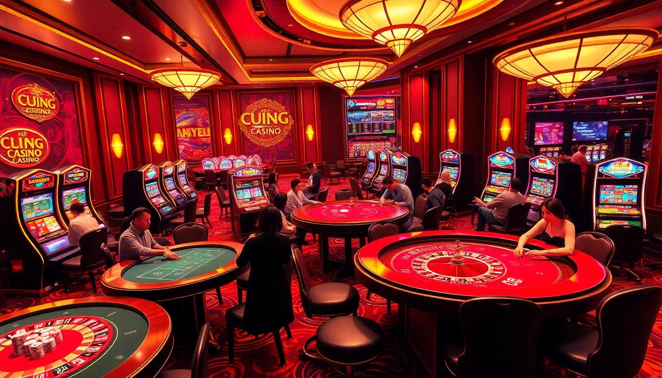 Cổng game Lucky88 showcases a vibrant casino atmosphere with players enjoying high-stakes games.