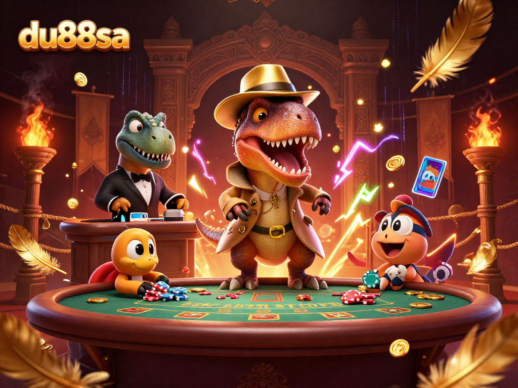 Experience thrilling casino action with du88sa featuring animated characters at a blackjack table.