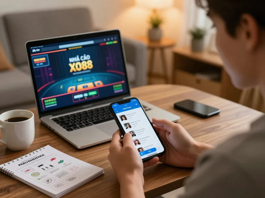 Engaging user playing on the NHÀ CÁI XO88 app while strategizing for online betting.