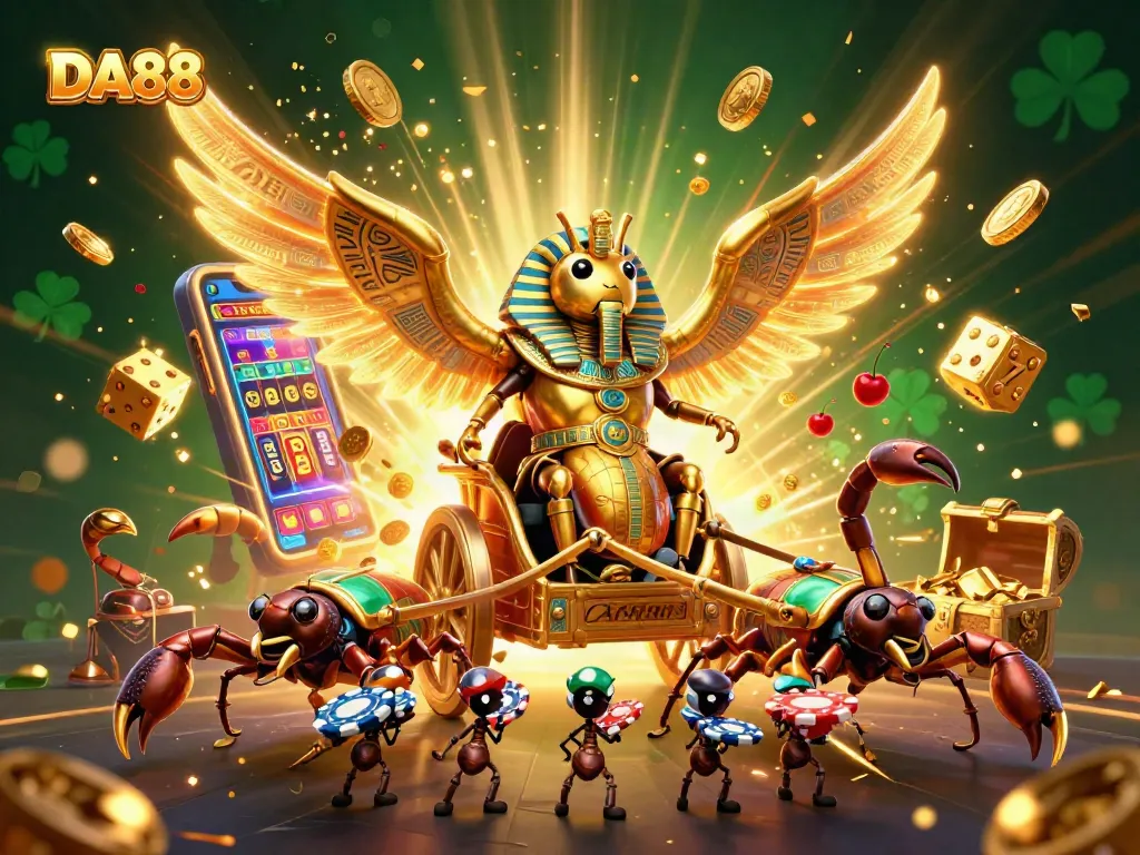 Spin the reels with DA88 while a glorious golden scarab leads the jackpot adventure.