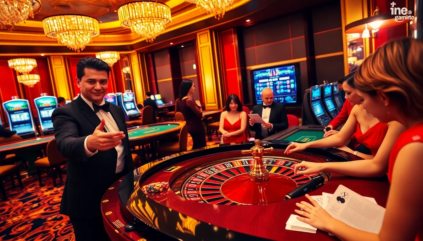 Exciting gameplay on trang chủ nohu90 casino with players at roulette table.