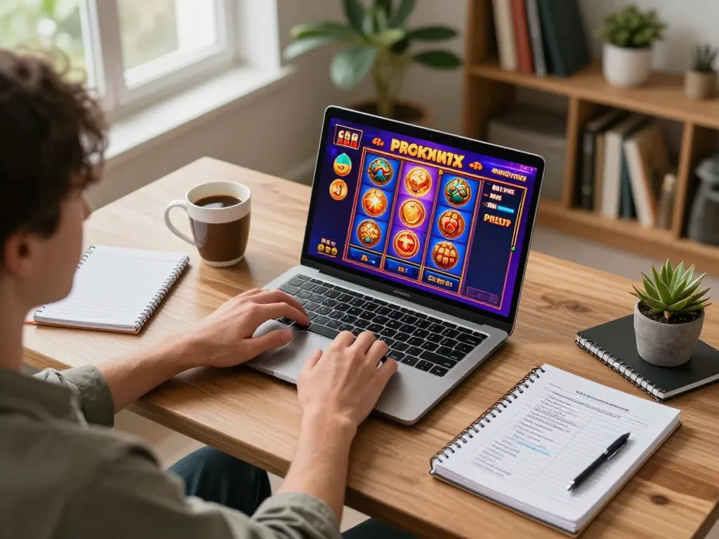 The best online pokies showcased on a laptop screen during a cozy home gaming session.