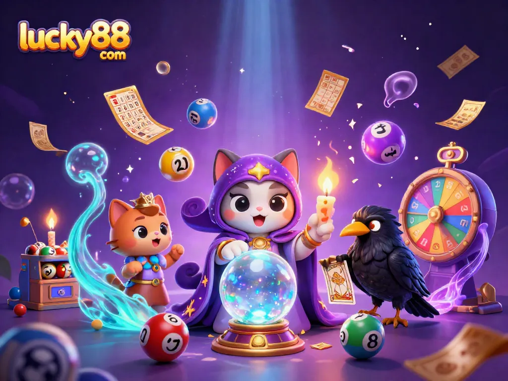 Engage with lucky88 com through a mystical casino scene featuring vibrant lottery elements.