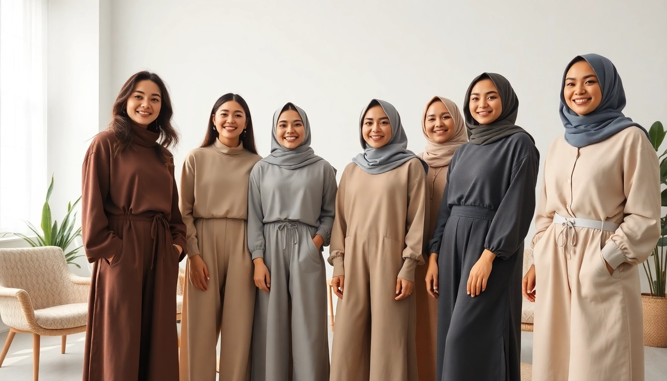 Models in stylish designs from a Modest clothing manufacturer showcasing elegance and comfort.