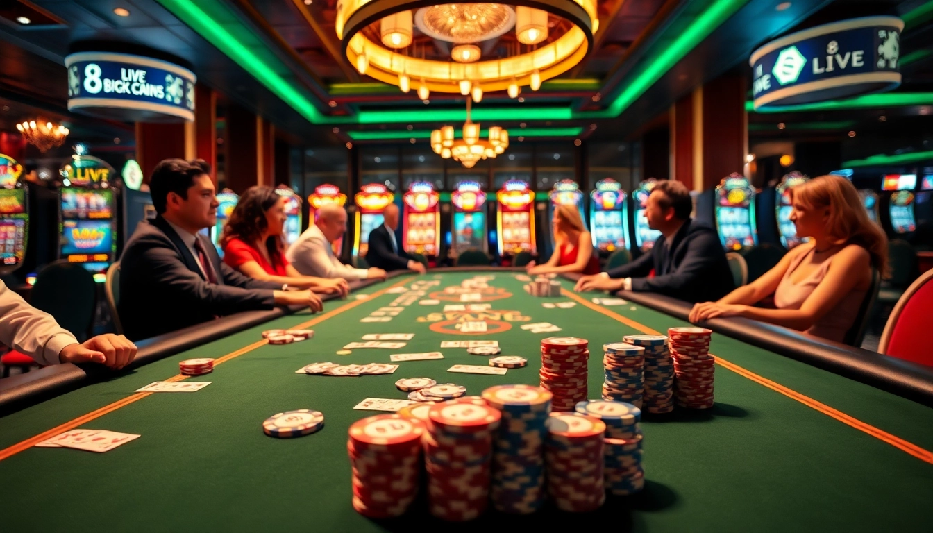 Experience the thrill of 8LIVE casino gaming with vibrant tables and high-stakes action.