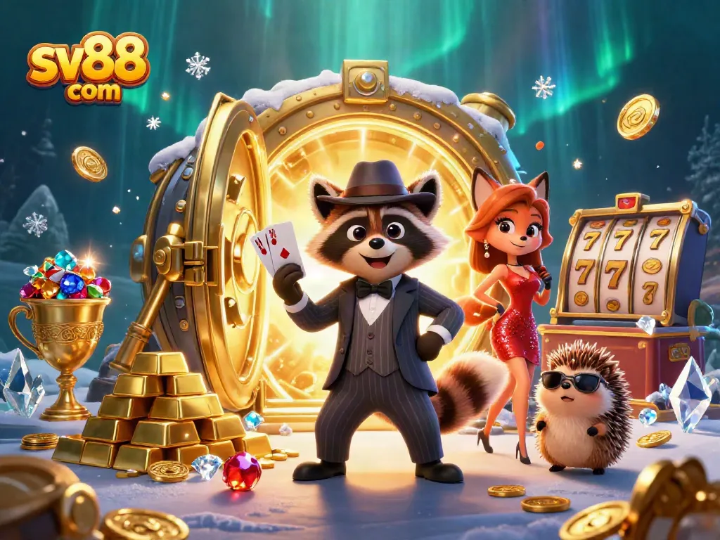 Win big with sv88 com at this vibrant 3D casino scene featuring charming characters and rich game elements.