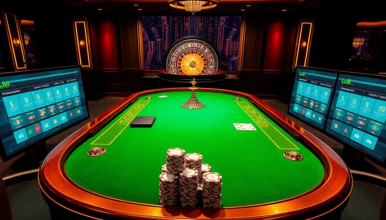 lu88 poker chips and professional tables create an exciting casino atmosphere.