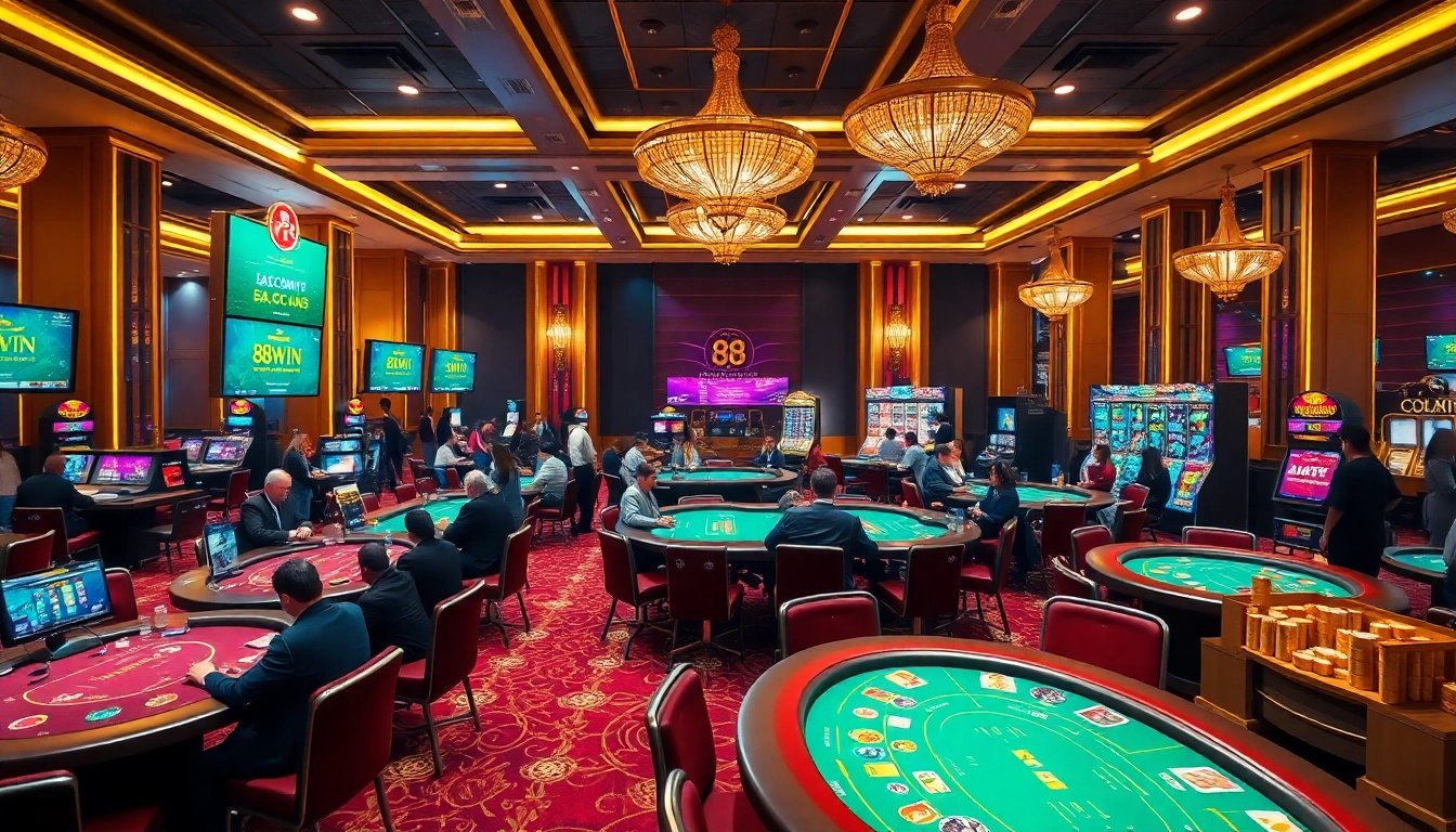 Experience the vibrant gambling atmosphere at 98win online casino, showcasing players enjoying various games.