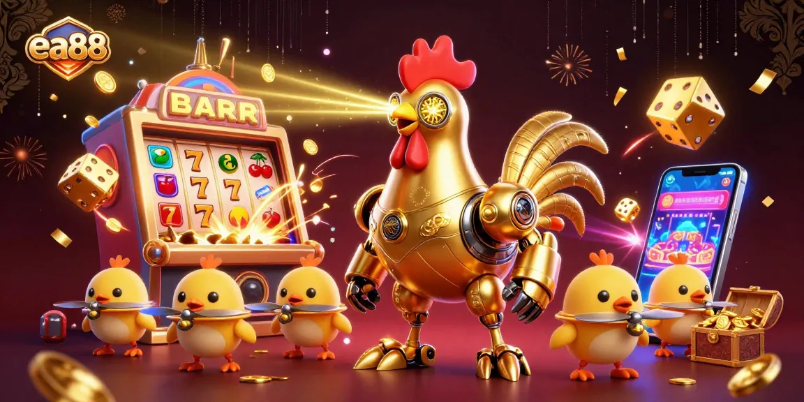 Engage with luck at ea88's vibrant casino scene featuring retro-futuristic elements and jackpots.