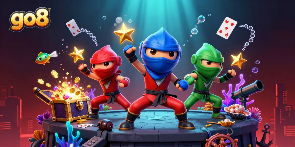 Experience the thrilling action of go8 casino with ninja chameleons amidst vibrant gambling elements.