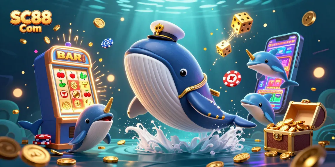 Play and win with SC88 Com in this vibrant 3D casino-themed illustration featuring engaging casino elements.