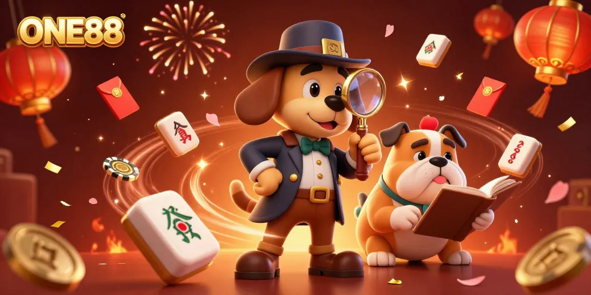 ONE88 showcases a vibrant casino adventure with the detective duo finding clues amidst festive gaming elements.
